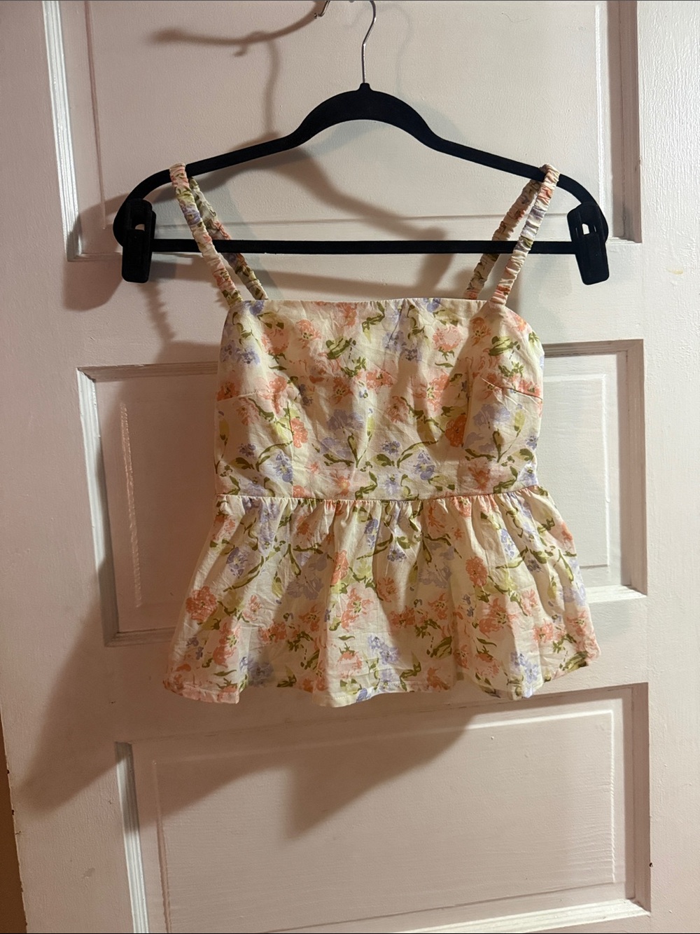 Floral Peplum Tank Top - Pink & Green Floral